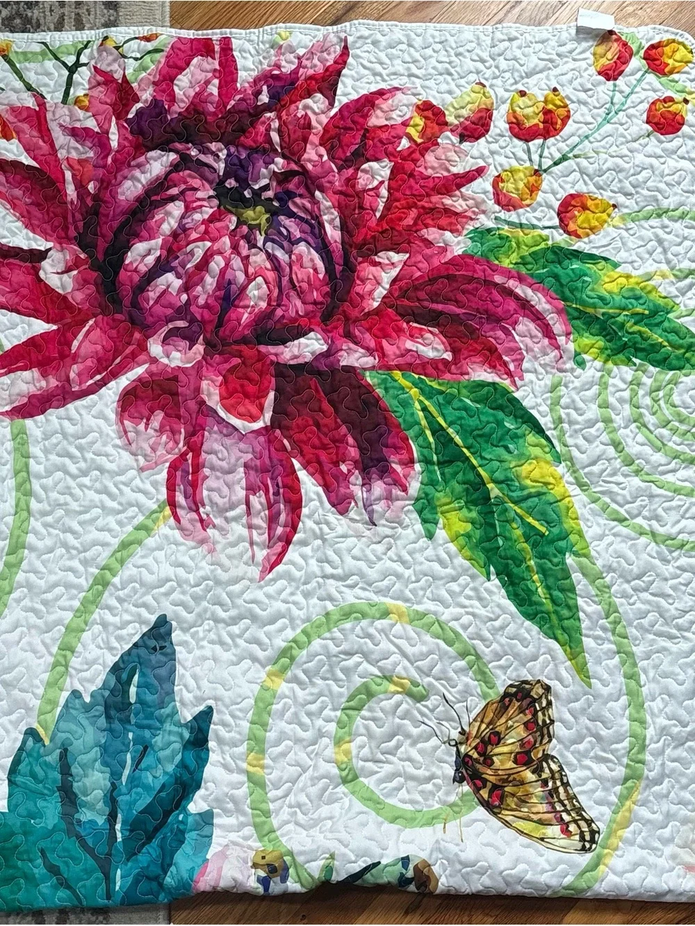Bright Floral Quilted Throw with Butterfly with 2 pillow covers